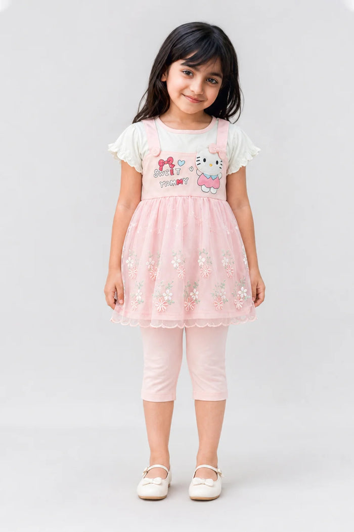Girls Pink Floral Dress Set