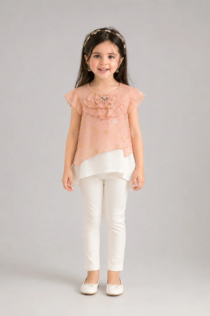 Girls Blush Pink Ruffle Top Set