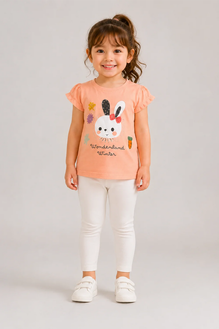 Girls Bunny Print Ruffle Tee
