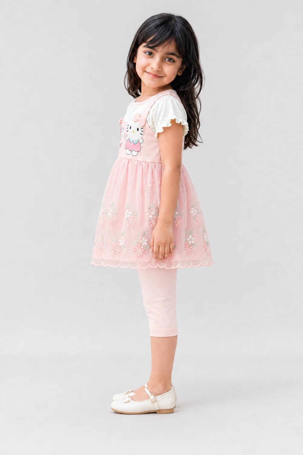 Girls Pink Floral Dress Set