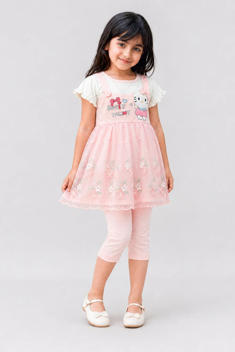 Girls Pink Floral Dress Set