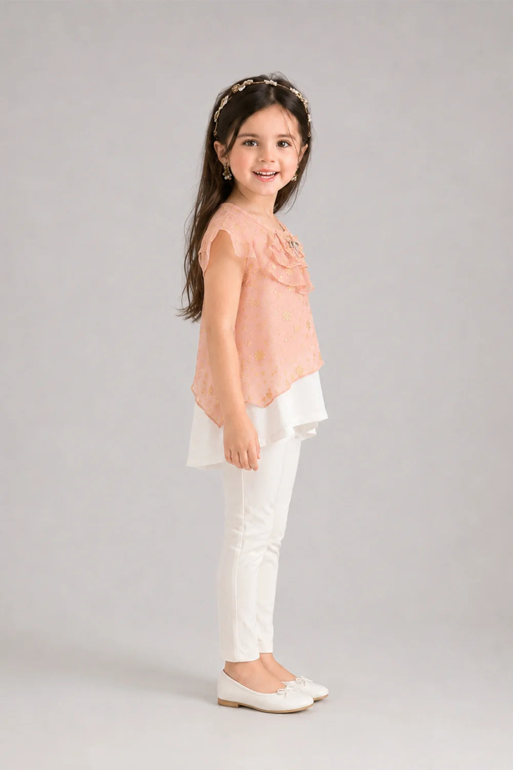 Girls Blush Pink Ruffle Top Set