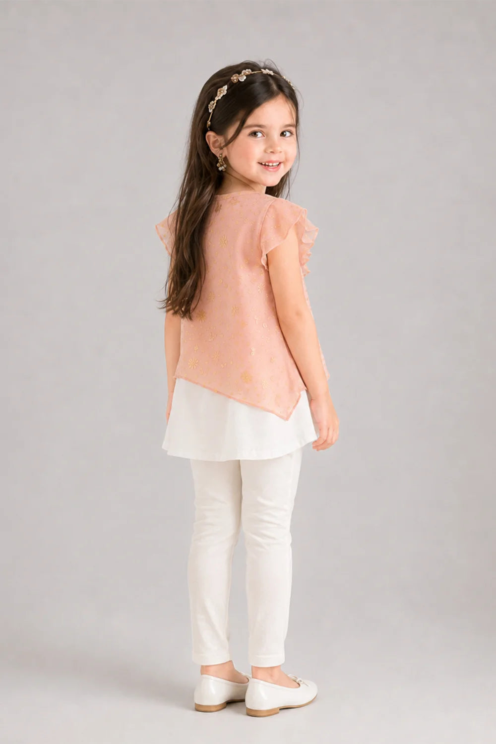 Girls Blush Pink Ruffle Top Set