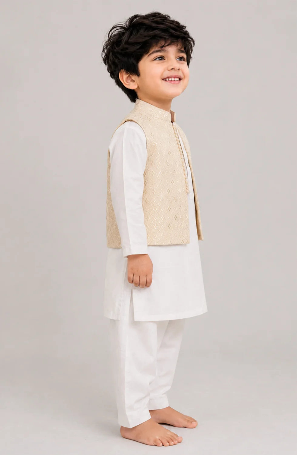 Boys Ivory Waistcoat Kurta Shalwar Set
