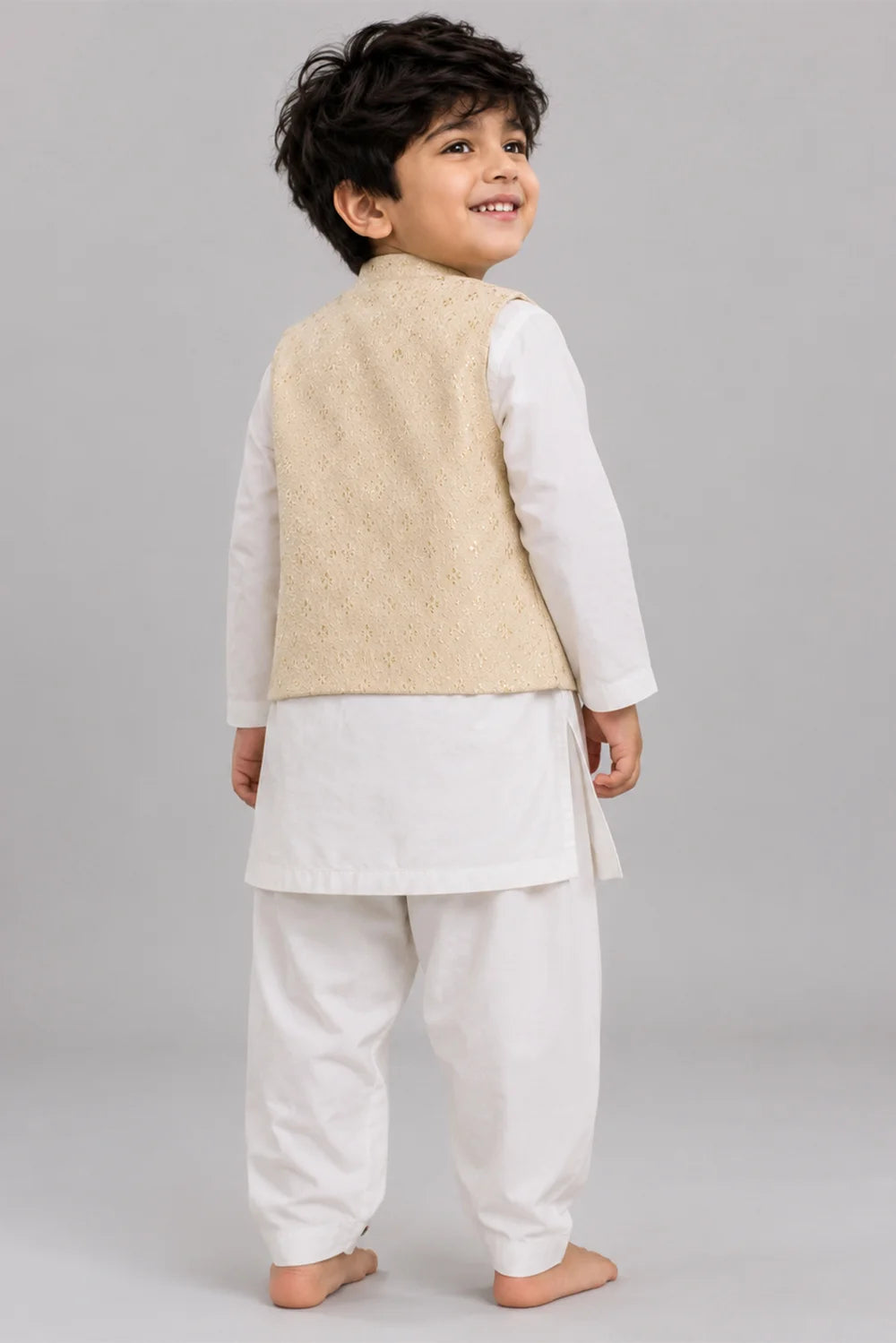 Boys Ivory Waistcoat Kurta Shalwar Set