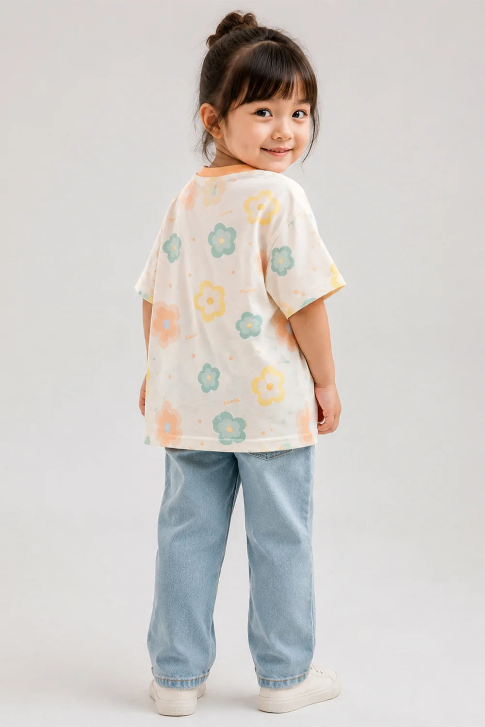 Girls Pastel Floral Printed Cotton T-Shirt