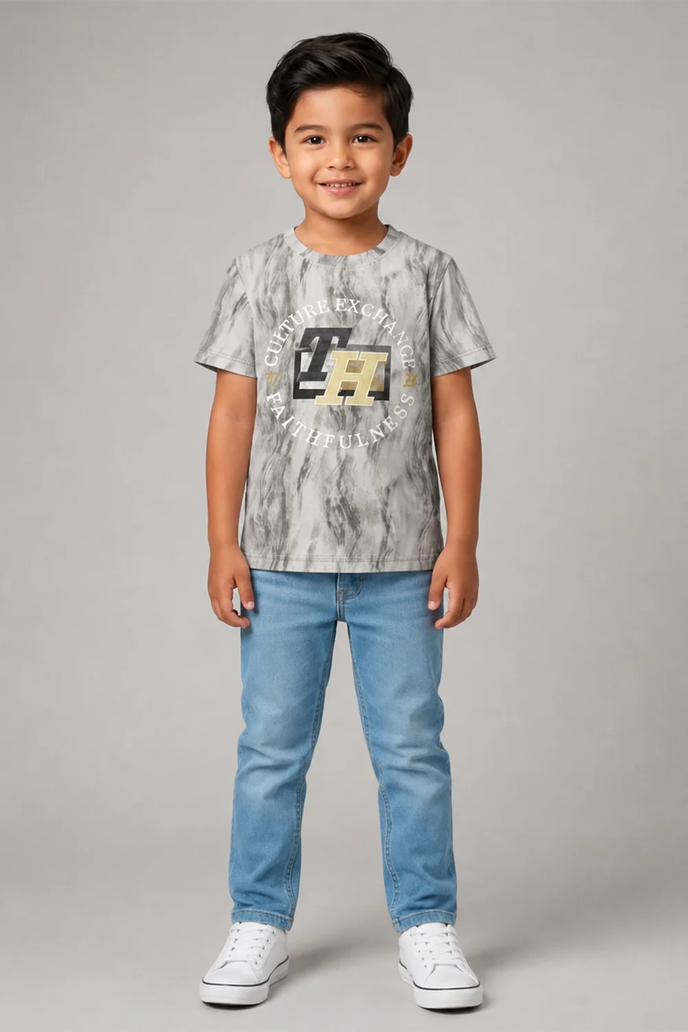 Boys Marble Grey Graphic T-Shirt