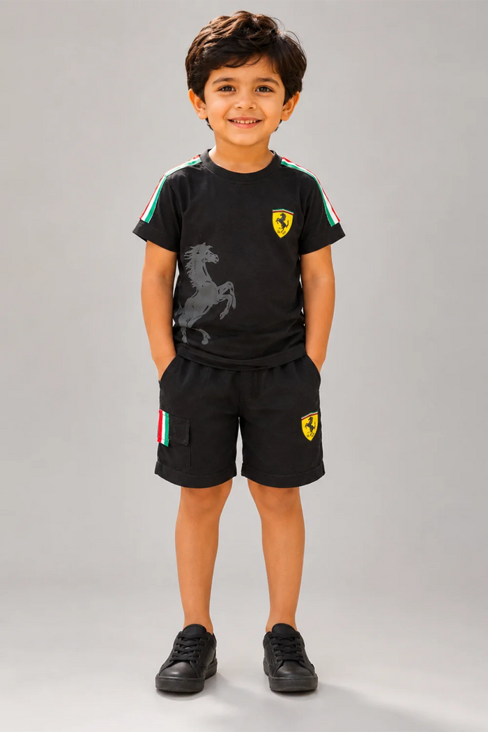 Ferrari Boys Black T-Shirt & Shorts Set