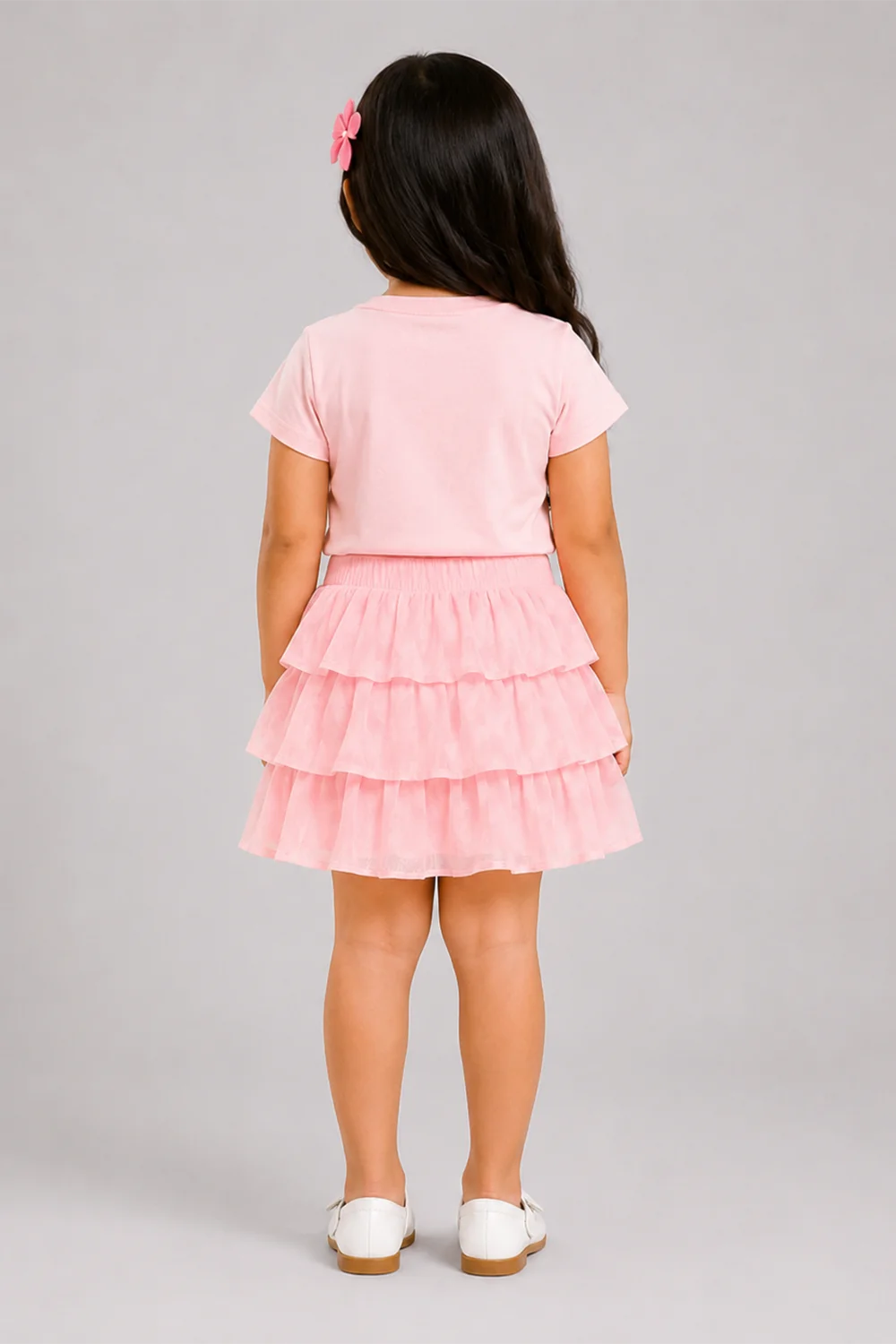 Girls Pink Bunny Ruffle Skirt Set