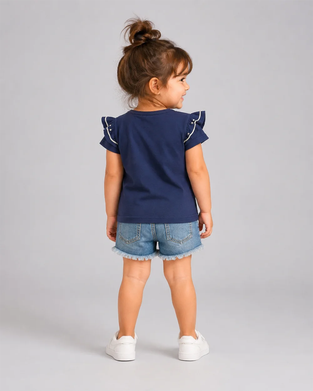 Girls Floral Ruffle Tee & Denim Shorts Set