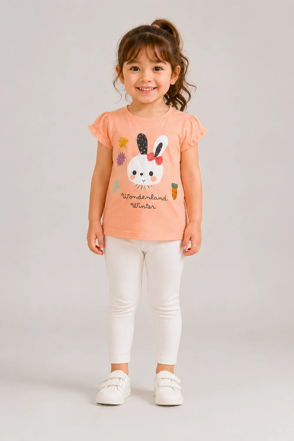 Girls Bunny Print Ruffle Tee