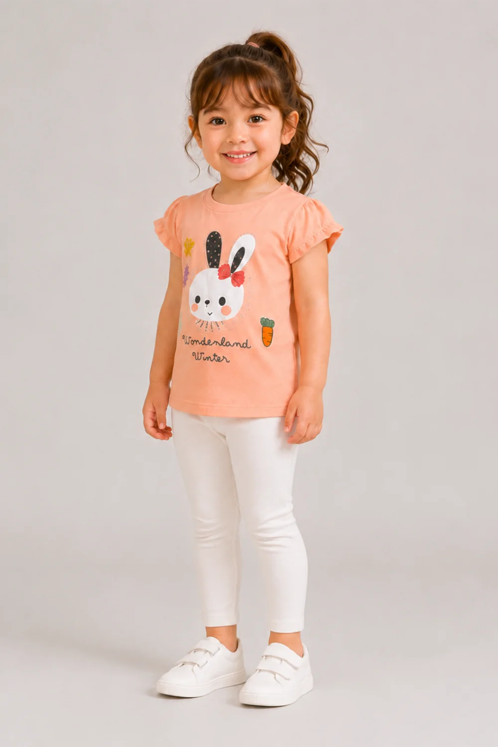 Girls Bunny Print Ruffle Tee