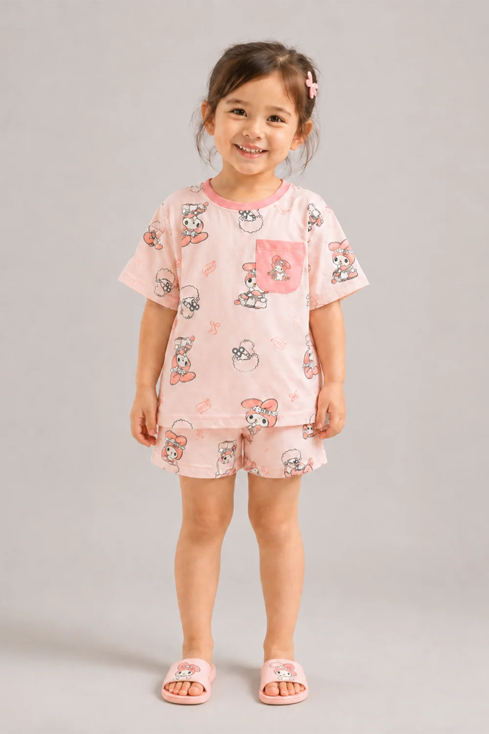 Girls Pink Cartoon Cotton Night Suit