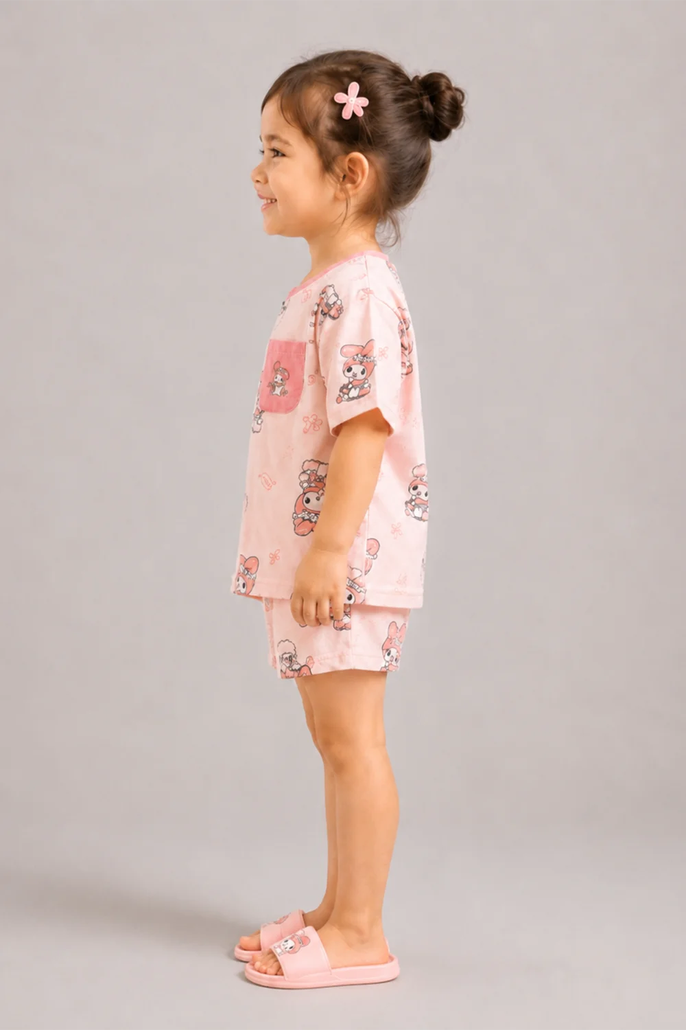 Girls Pink Cartoon Cotton Night Suit