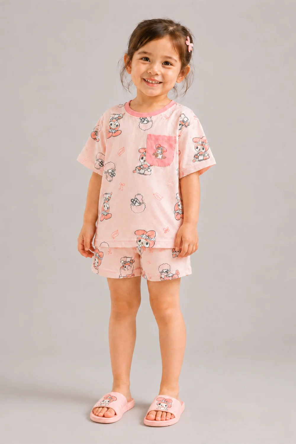 Girls Pink Cartoon Cotton Night Suit
