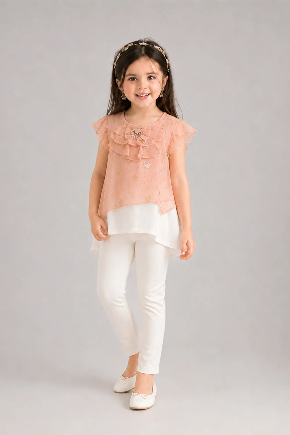 Girls Blush Pink Ruffle Top Set
